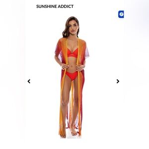 Luli Fama Red and Orange Swim Long Caftan Cover Up